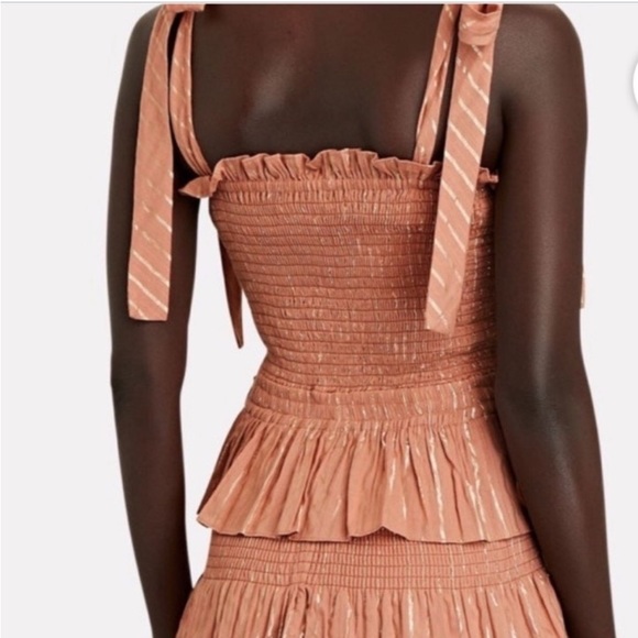 House of Harlow 1960 Dress Corinne Shirred Brown Ruffle Mini, Womens Size Large - Picture 3 of 12